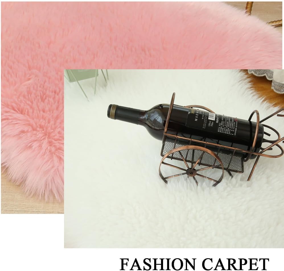 Faux Fur Sheepskin Heart Shaped Area Rugs 16"x20" Wool Love Carpets Mat (Pink)