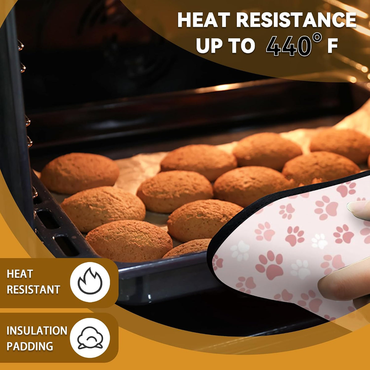 Cute Pink Cat Dog Paw Prints Pot Holder Set of 2,Heat Resistant Potholders Oven Hot Pads for Kitchen Cooking Baking BBQ
