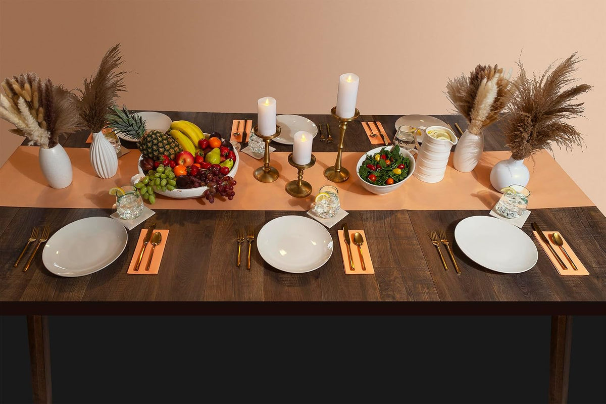 American Homestead Paper Table Runner Roll - 78 ft. Disposable Linen-Like Table Cover Roll - 20 Perforated Table Runners (16" x 48") for Parties, Weddings, and Events - Peach