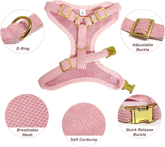 Cute Small Dog Harness Collar and Leash Set with Detachable Bowtie, Adjustable Dog Harness Collar and Leash Set with Secure Metal Buckle for Daily Walking, Parties & Holiday Pink, S