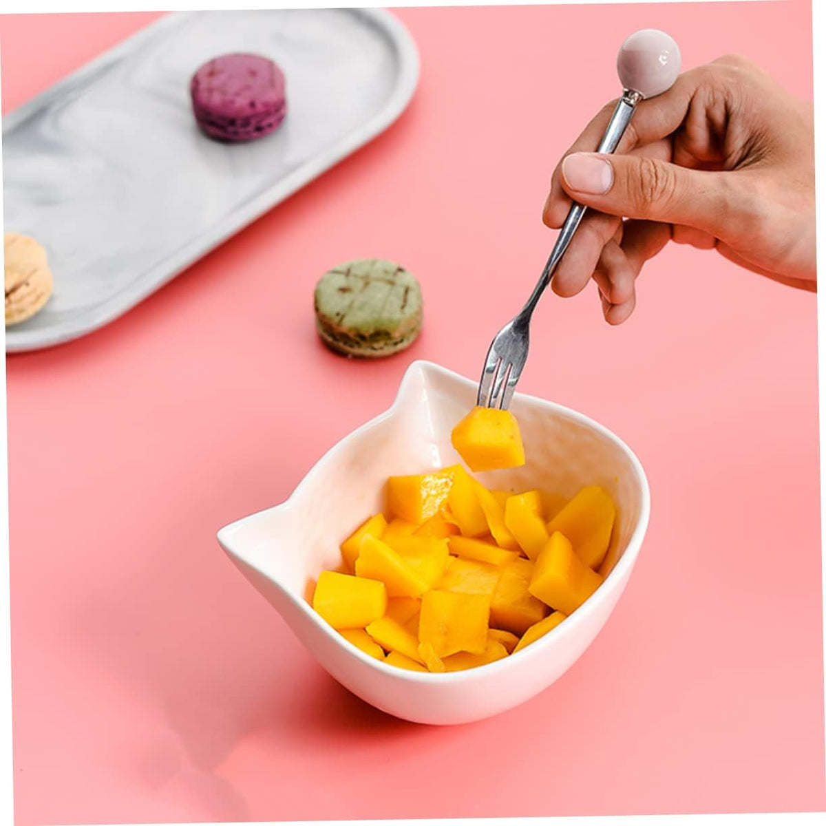 6pcs Pink Ceramic Handle Mini Stainless Steel Dessert Spoons Fork Spoon