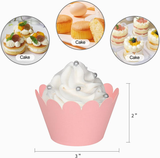 Set of 100 Artistic Bake Cake Cups Filigree Little Vine Lace Laser Cut Cupcake Wrapper Liner Baking Cup Muffin CaseTrays for Wedding Birthday Party Decoration-Best Kitchen Gift (Pink)