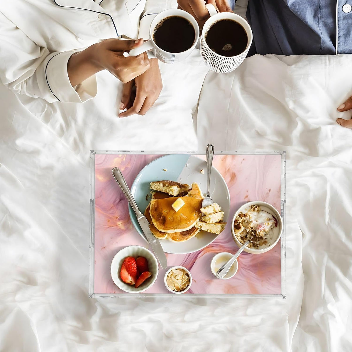 Pink Gold Marble Serving Tray 12" x 16" Acrylic Trays with Handles Decorative Serving Platter for Coffee, Breakfast in Bed, Dinner, Appetizers, Patio, Party