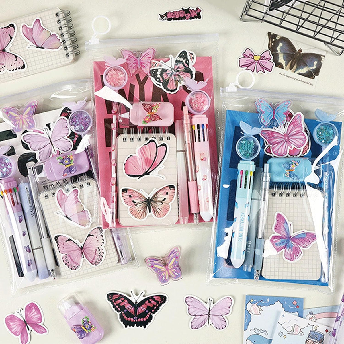 9 Pcs Cute Butterfly Stationery Set for Girls Boys Kids Women Back to School Supplies Office Supplies Kawaii Stationery Gift (Butterfly-Pink)