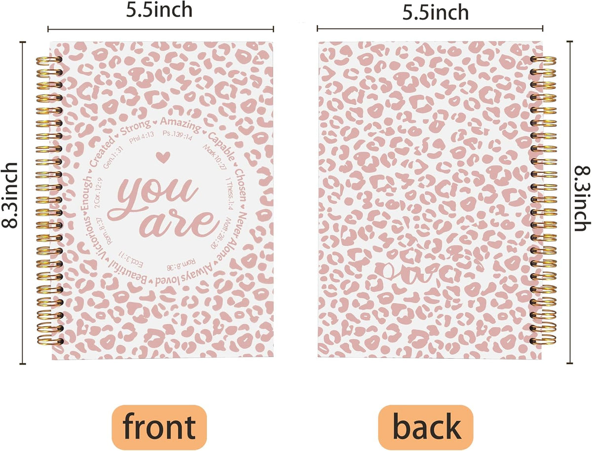 Leopard Christian Spiral Notebook Journal 5.5x8.3, You Are Bible Verse Journal for Women, Christian Faith Gifts for Women, Pastel Cheetah Print Religious Journaling Notebooks(Pink)
