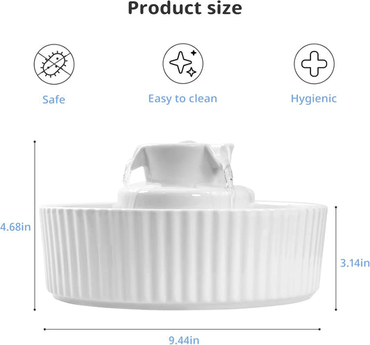 Ceramic Cat Water Fountain, 2.1L/71oz Cupcake Pet Water Fountain for Cats and Dogs, Automatic Pet Drinking Fountain,Double Filtration System, Easy to Clean, 360°Drinking Water (White)