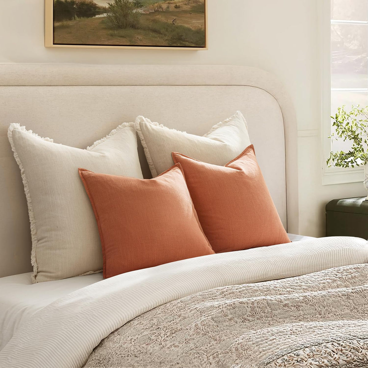 Decorative Linen Pillow Covers 20x20 Inch Coral Pack of 2