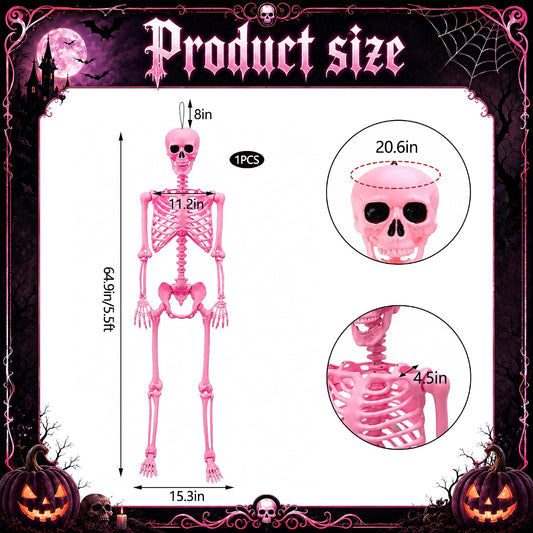 5.5 Ft Halloween Pink Skeleton Large Decoration with Movable Joints