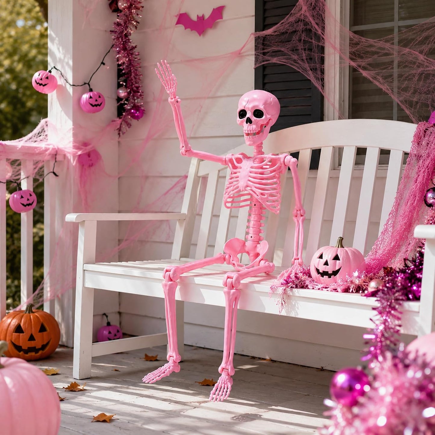5.5 Ft Halloween Pink Skeleton Large Decoration with Movable Joints