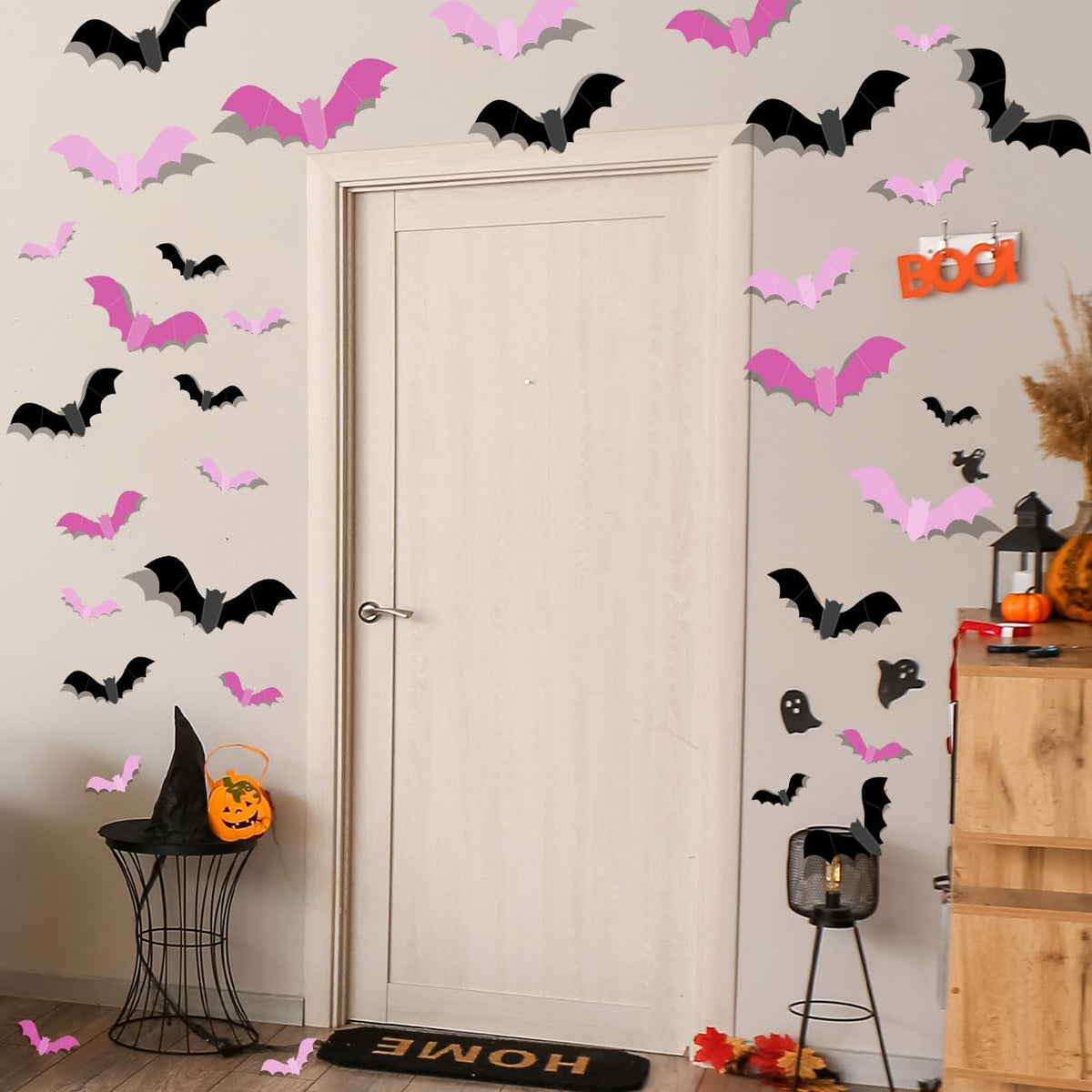 Pink Bats Wall Decor Halloween Bats Decoration Stickers