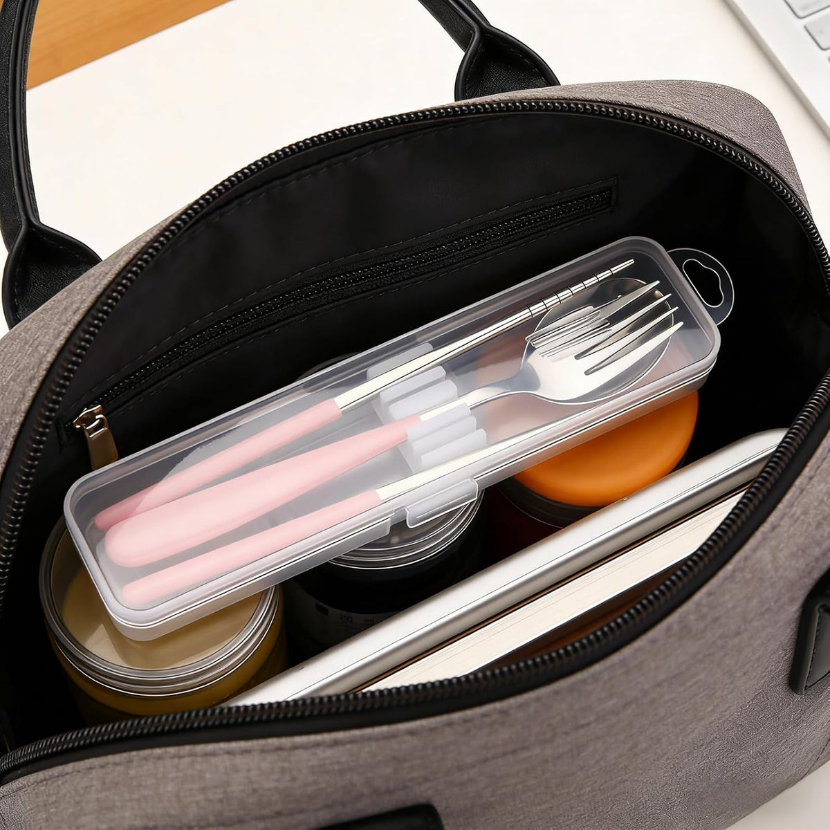 Reusable Travel Utensils Set - 5-Piece Stainless Steel Cutlery with Case, Portable Silverware for Camping, Office & Lunch Box, Eco-Friendly On-the-Go Flatware Kit (Pink)