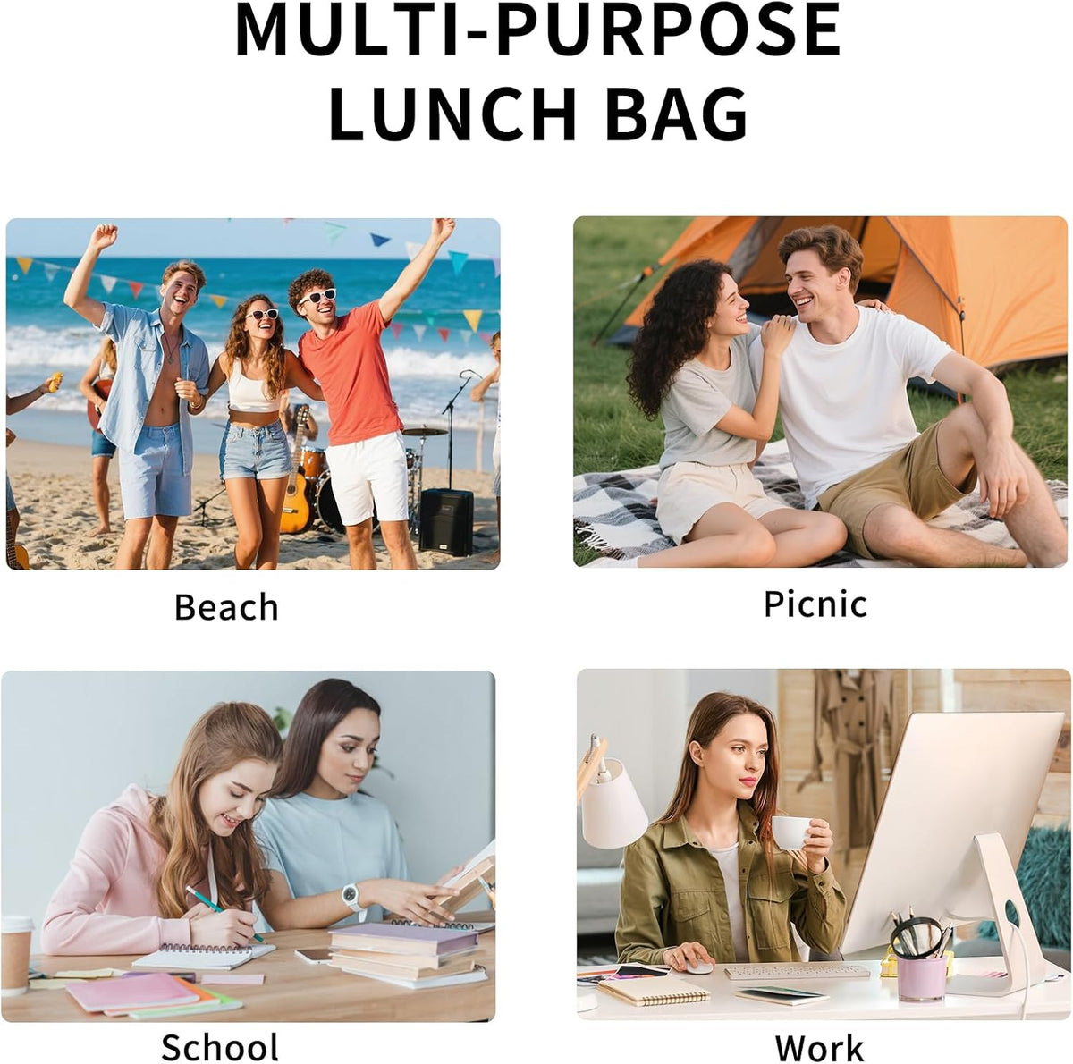 Lunch Bag Women Lunch Box for Women Adult Cute Insulated Lunch Bag Small Cooler Lunch Tote Bags for Work Picnic Travel (Pink-Strawberry)