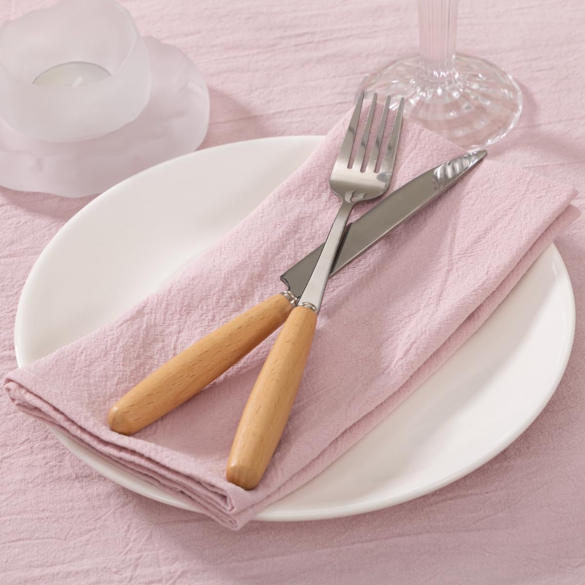 LINXTAR Cloth Napkins Dusty Pink Cotton Napkins Set of 4 17"x17" Washable Reusable Cotton Napkins for Fall Autumn Wedding Party Banquet Baby Shower Home Dining Table Decor