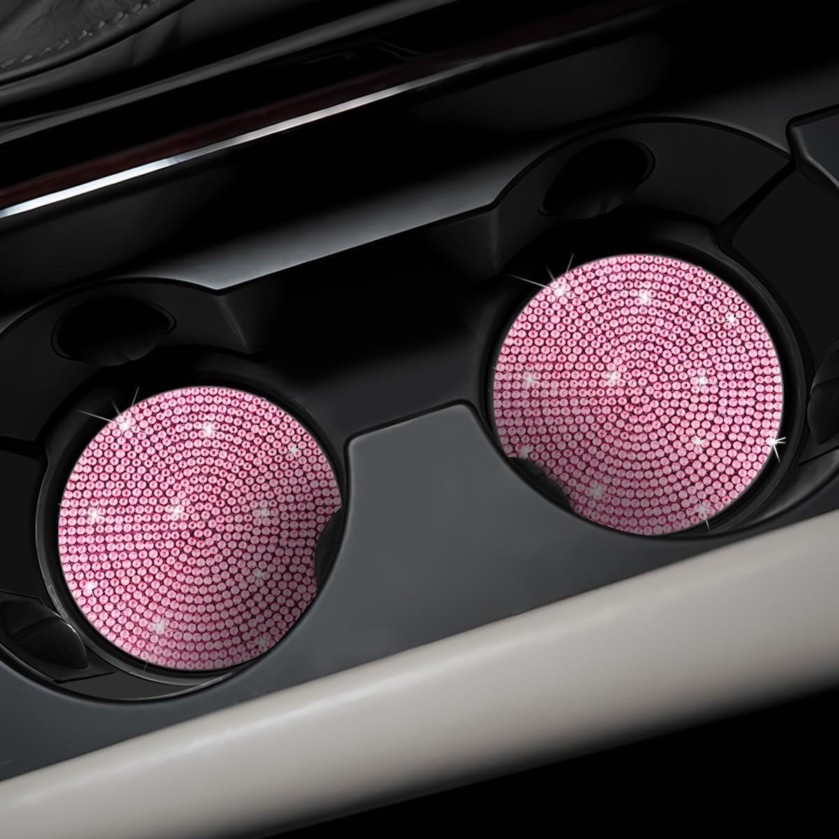 2PCS Bling Car Cup Holder Coaster, Crystal Rhinestone, Pink