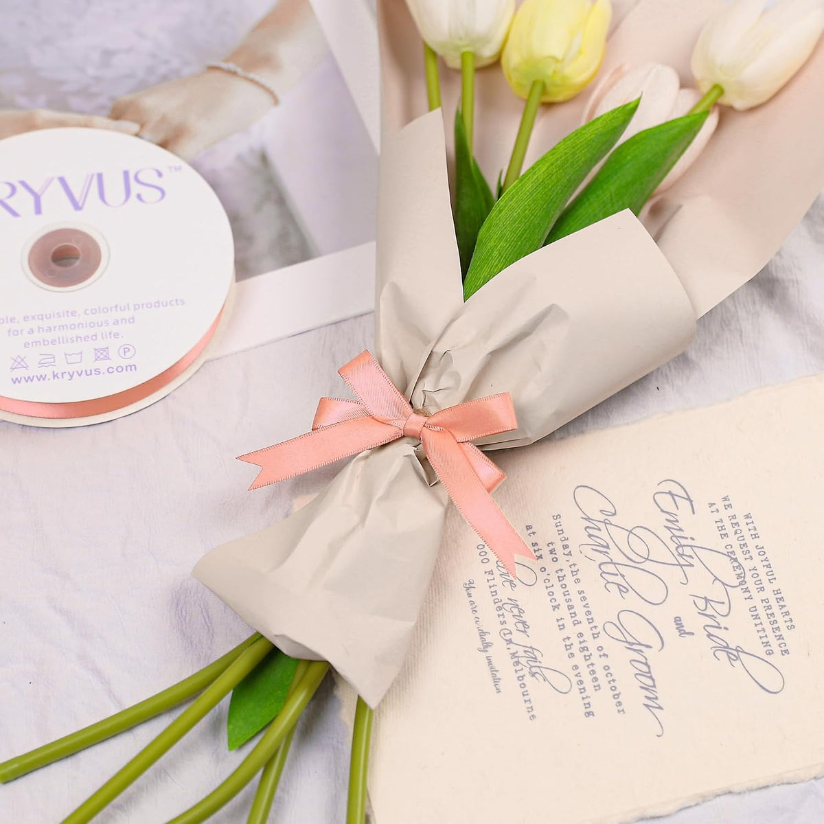 Peach Satin Ribbon, Double Faced 1/2 Inch X 25 Yards, Premium Polyester Satin Ribbon for Gift Wrapping, Crafts, Wedding Party Decor