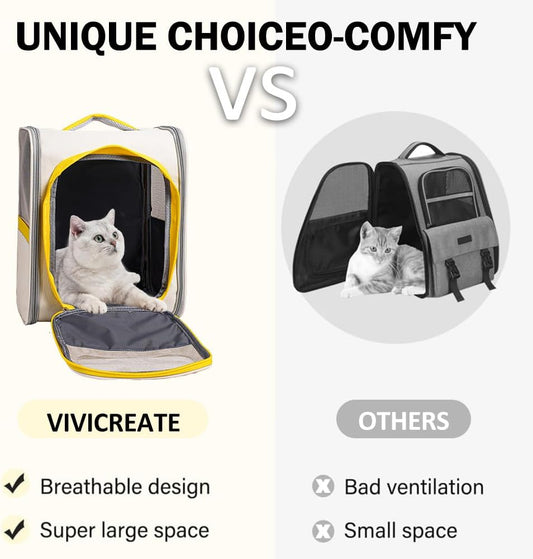 Cat Backpack Carrier for Dogs and Cats Kittens Rabbits, Foldable Mesh, Cat Carrier Backpack 15 Lbs, Pet Backpack Carrier for Walking, Camping and Cycling (Pink)