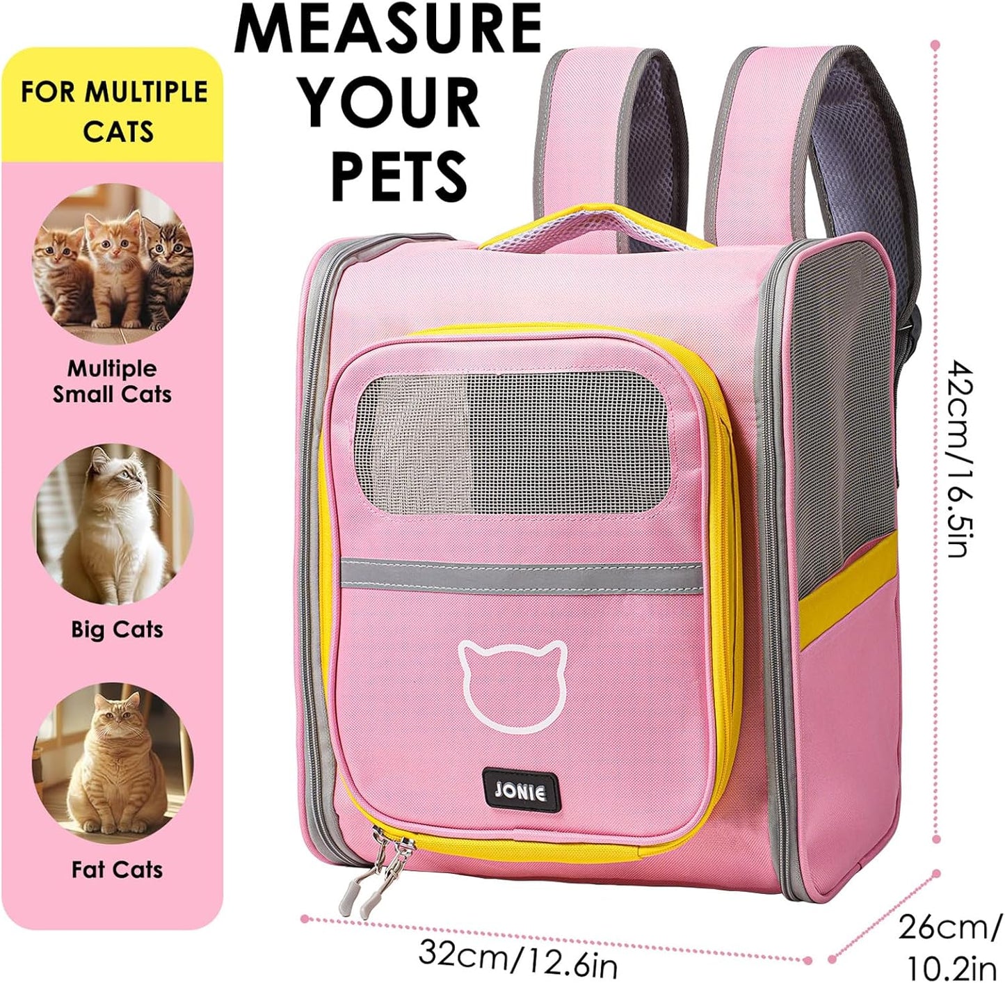 Cat Backpack Carrier for Dogs and Cats Kittens Rabbits, Foldable Mesh, Cat Carrier Backpack 15 Lbs, Pet Backpack Carrier for Walking, Camping and Cycling (Pink)