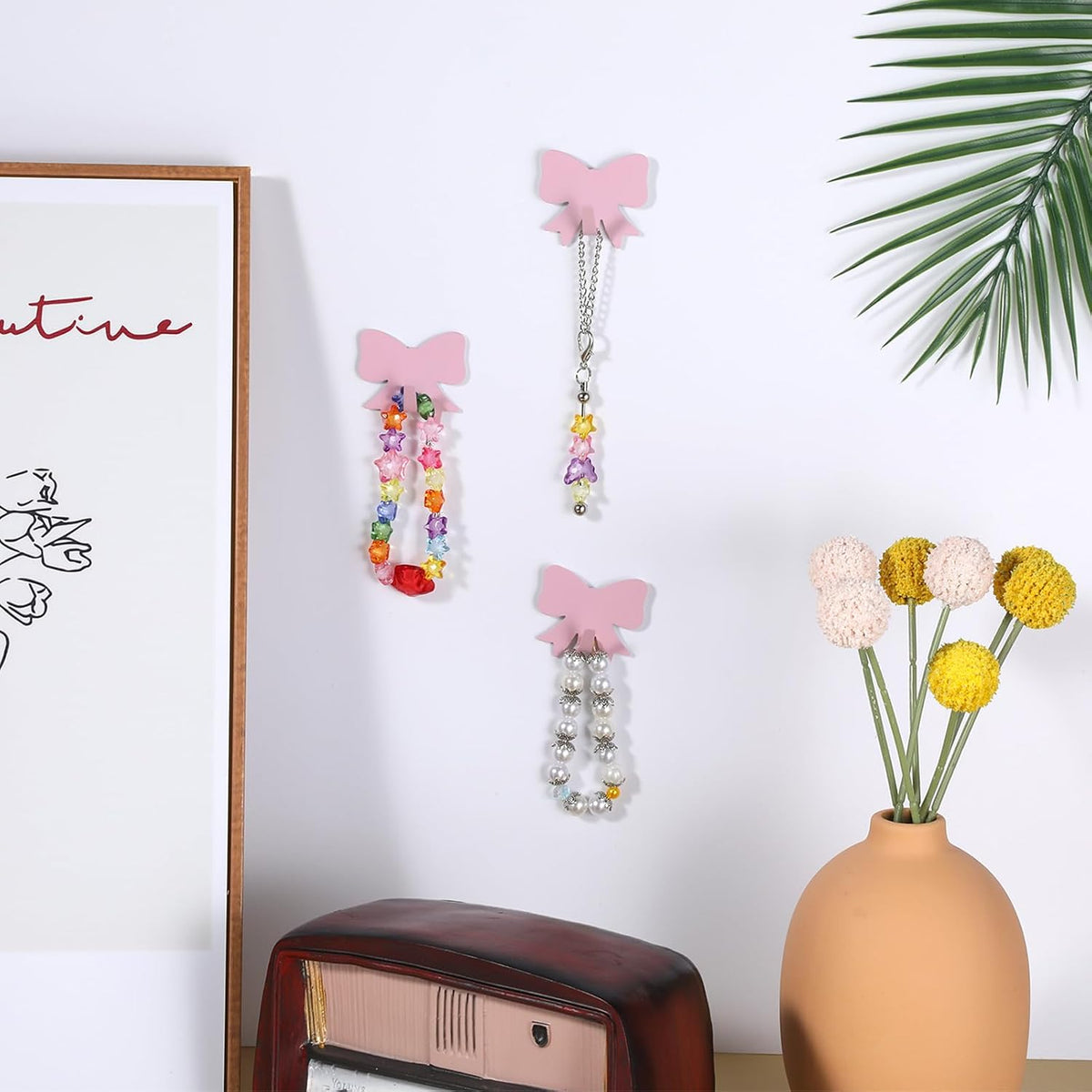 6 Pcs Pink Bow Wall Hooks Metal Strong Adhesive Door Hanger Hook