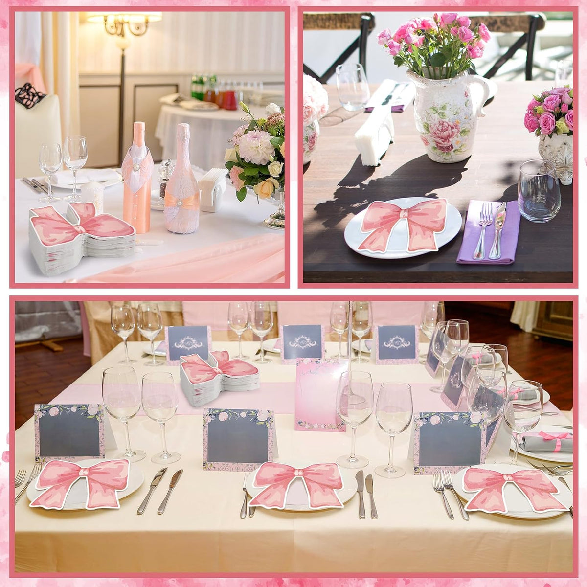 50 Pcs Pink Bow Paper Napkins Bowknot Shaped Coquette Bow Napkins for Coquette Wedding Party Supplies Bachelorette Decorations Bridal Engagement Baby Shower Birthday Tea Party