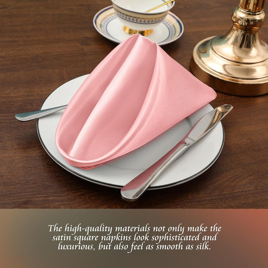 Manyshofu 60 Piece Blush Satin Napkins - 20x20 Inch Square Fabric Napkins for Wedding Dinner Party Lunch