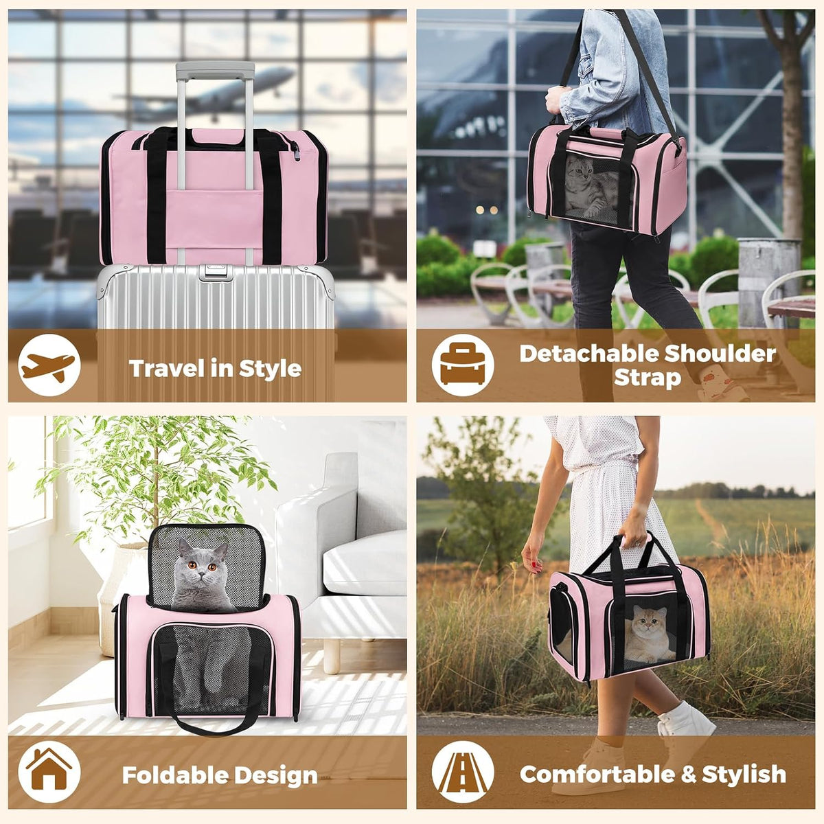 Cat Carrier Soft Up to 16 Lbs, Breathable Pet Travel Bag with Steel Frame