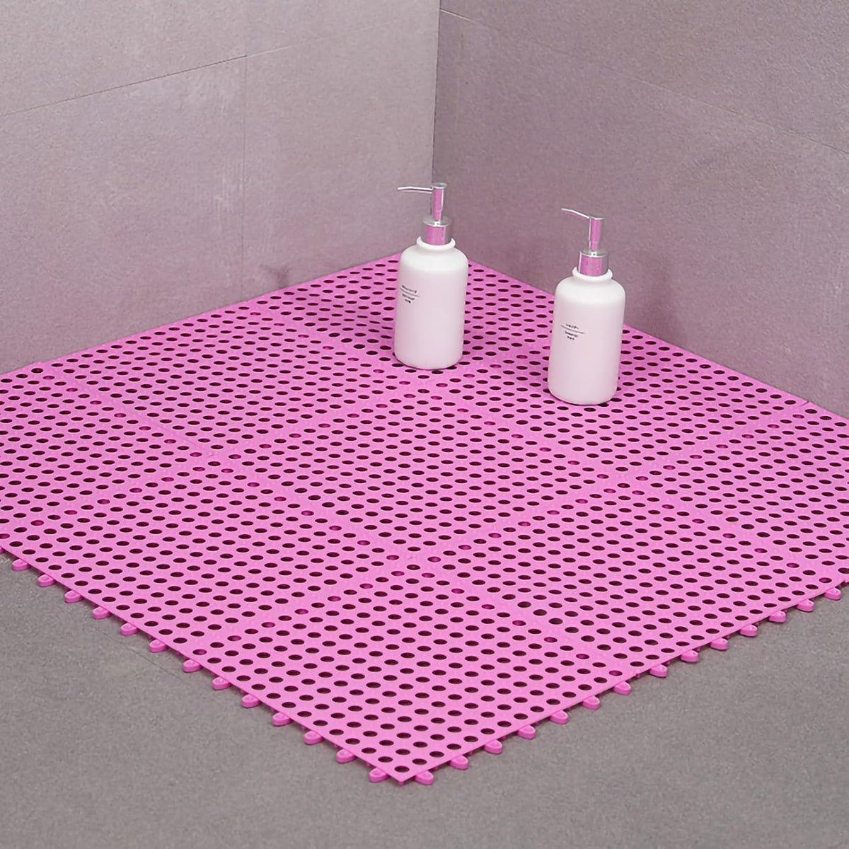 Bathroom Mat, 30 x 30cm Non Slip TPE Shower Mat with Efficient Drainage and Easy to, for Bathrooms Kitchens Residences (Pink)