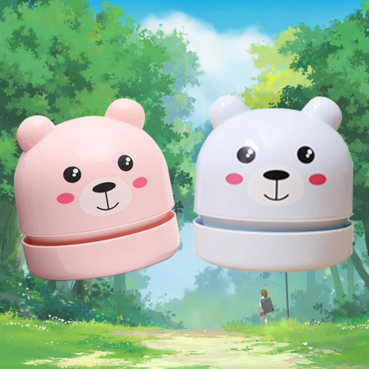 1pc - Automatic Desktop Cleaner Cartoon Teddy Bear Charging Mini Vacuum Cleaner-Pink