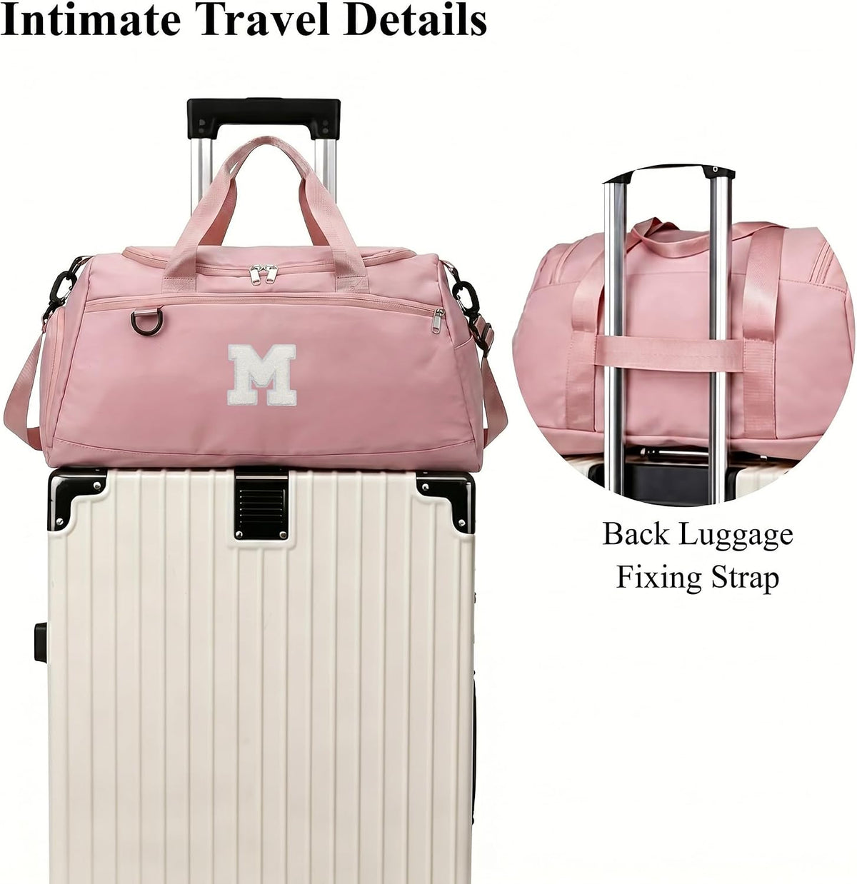 Small Gym Bag for Women Letter Style Small Duffle Bag for Travel Sport Carry on Bag-Pink(Letter M)