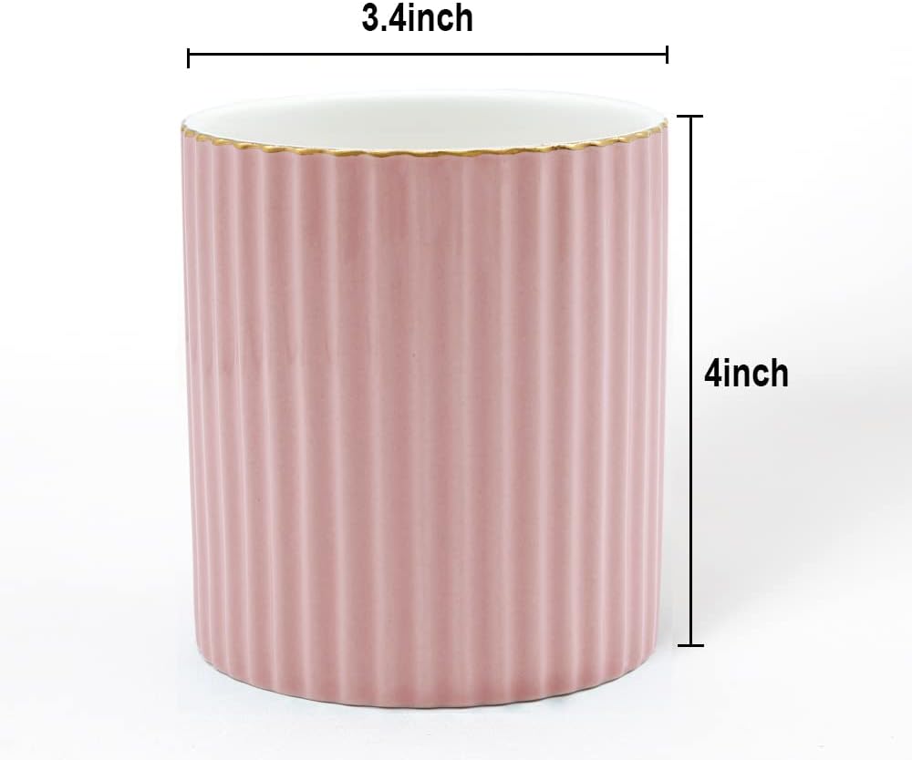Pen Holder for Desk, Ceramic Pencil Cup Office Desk Organizer, Makeup Brush Holder (Pink)