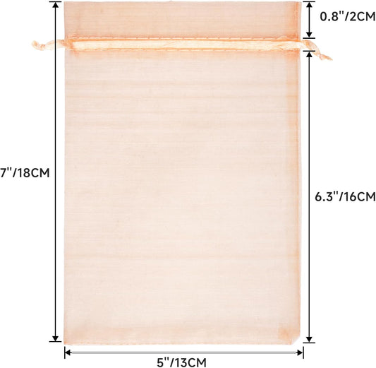 G2PLUS 25PCS Peach Organza Bags 5x7 inches - Sheer Mesh Jewelry Pouches, Organza Gift Bags with Drawstring for Candy, Jewelry, Wedding Party Favors
