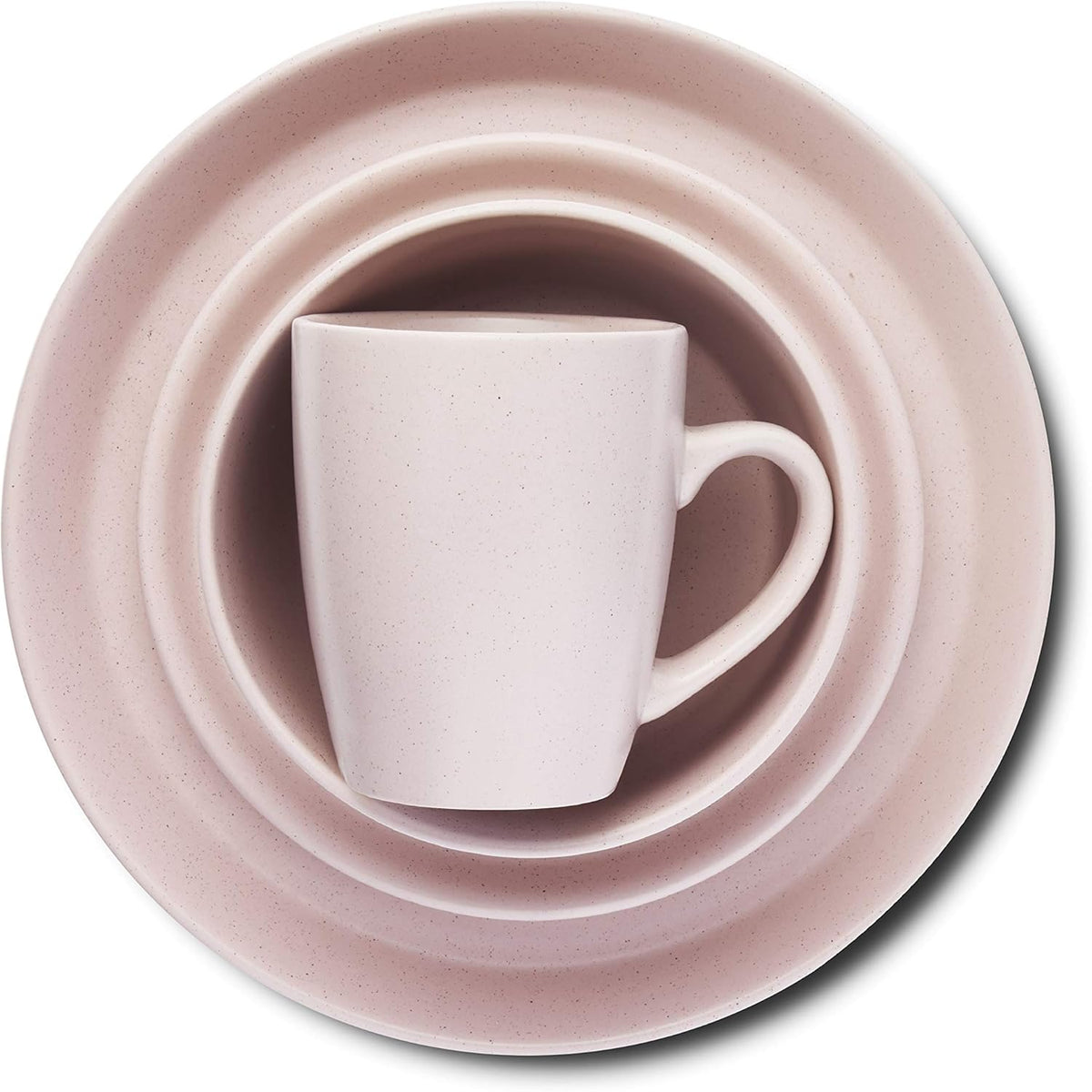 Albie Stoneware 16-Piece Modern Dinnerware Set, Kitchen Plates and Bowls Sets, Service for 4, Pink, Microwave & Dishwasher Safe