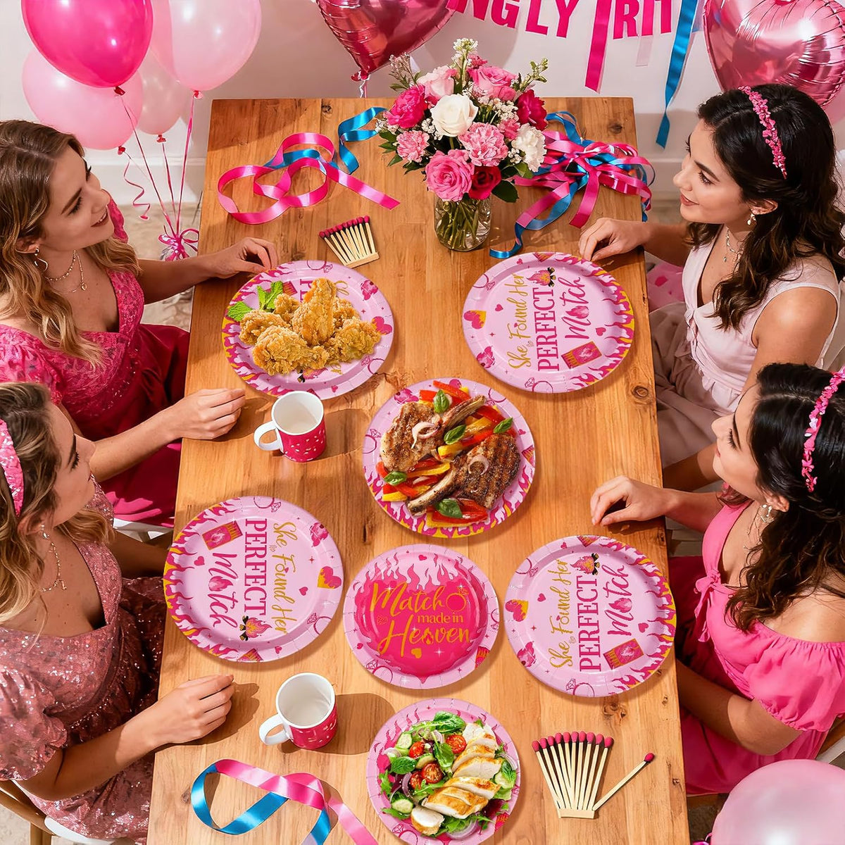 96Pcs Perfect Match Bachelorette Party Decorations for Bridal Serves 24