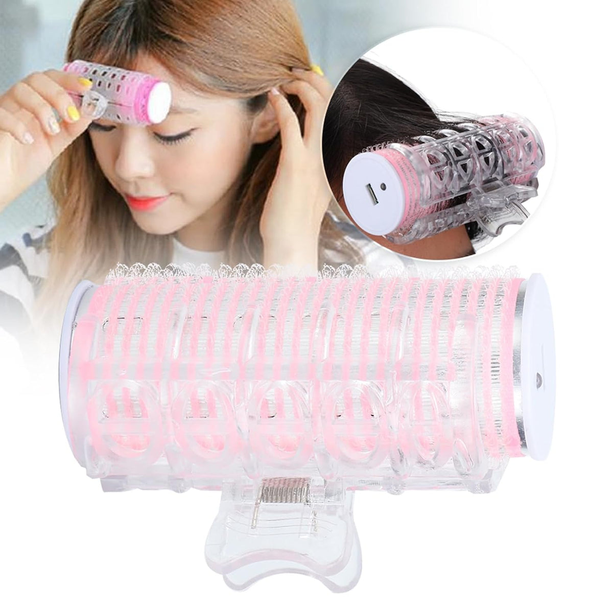 Portable Mini Hair Curler Styling Rollers Rechargeable, Heated Electric Hair Roller USB Heat Waver Roller for Bangs, Root to Tail 3.4in