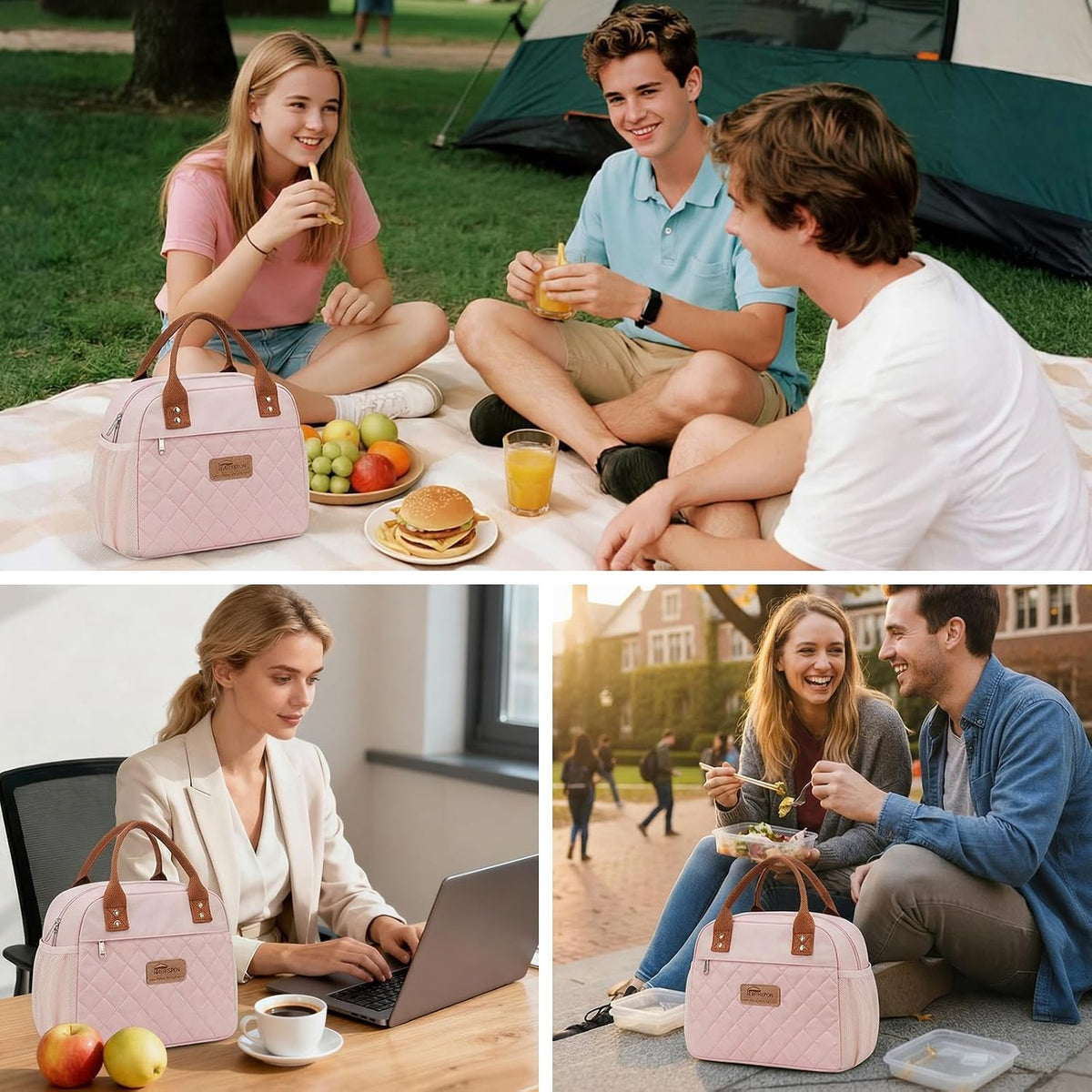 Insulated Lunch Bag for Women Men, Cooler Tote Box, Pink