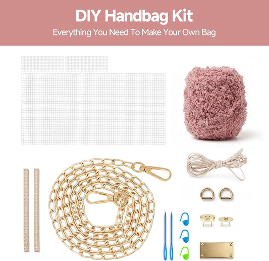 DIY Knitting & Crochet Handbags Kit, Mesh Plastic Canvas Kit for Shoulder Bags, Crossbody Bags, Embroidery Projects, Linen - White (Pink)