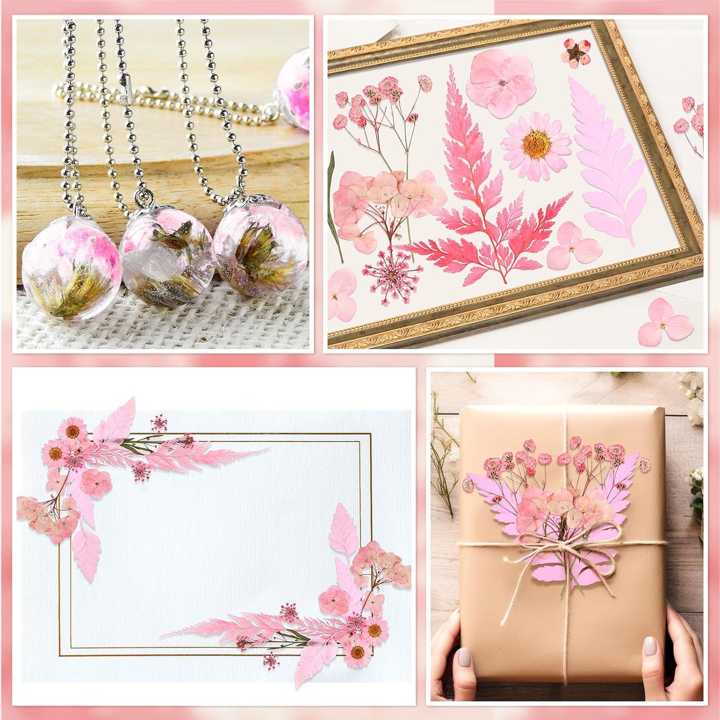 200 Pcs Dried Pressed Flowers Real Dry Natural Flower Leaf Dried Flowers for Resin Pressed Flower Kit for Plant Herbarium Scrapbooking DIY Candle Crafts (Pink)