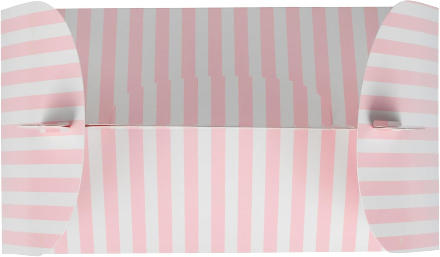 Bio Tek 8.5 x 4.8 x 5.5 Inch Gable Boxes For Party Favors, 25 Attractive Gift Boxes - Striped Design, With Clear PET Window, Pink And White Paper Barn Boxes, Built-In Handle