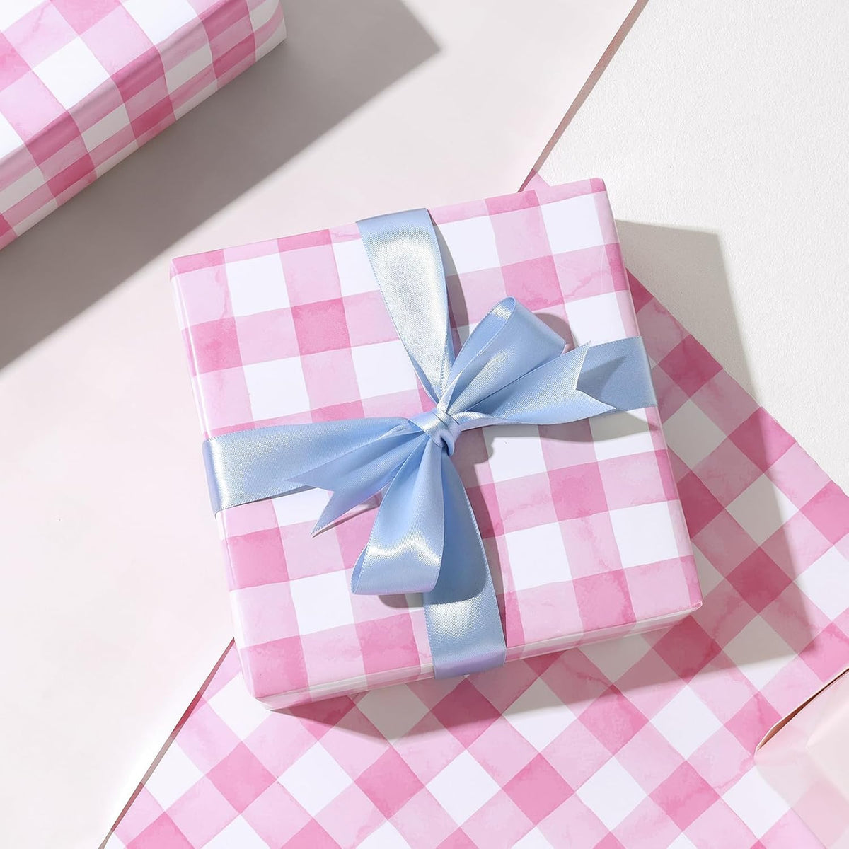 Pink Gingham Wrapping Paper, Baby Girl Shower Gift Wrap