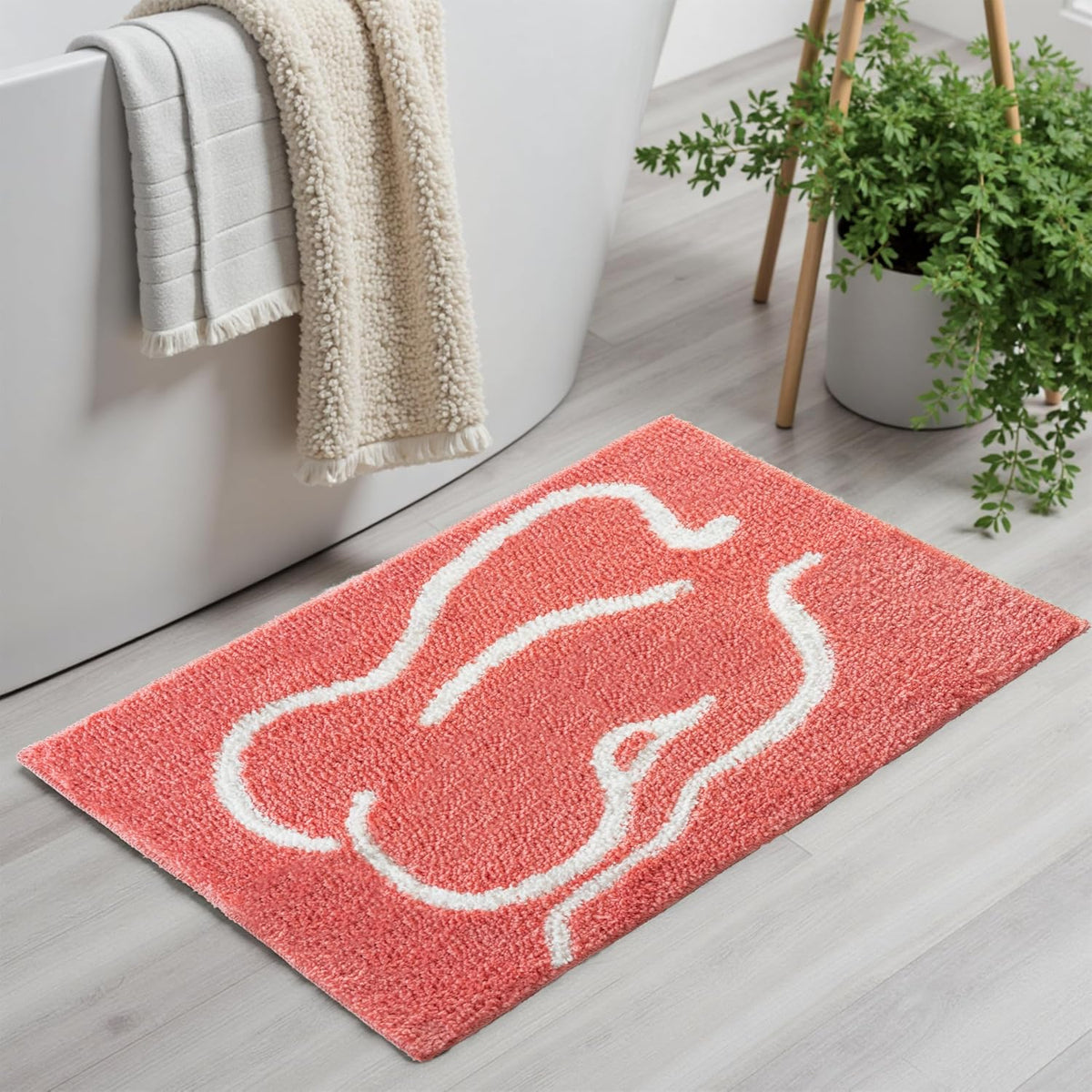 Minimalist Coral Abstract Line Art Woman Bathroom Mat, 17"x25" Extra Soft and Absorbent Microfiber Bath Rug, Non-Slip TPR Back, Plush Shaggy Bath Carpet for Floor