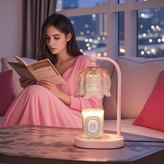 Pink Candle Warmer Lamp with Timer and Dimmer,Gifts for Mom/Wife, Melt Wax Warmer Lamp with 2 Bulbs for Candle Jars House Warming New Home Decor