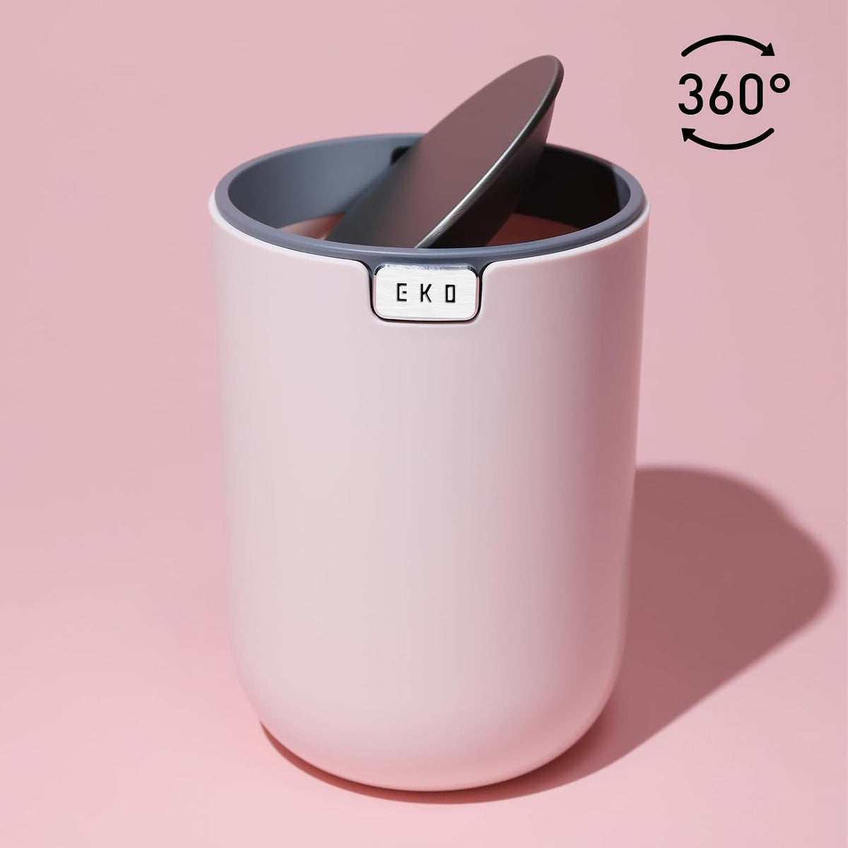 Fandy 0.4 Gal/1.5L Mini Tabletop Trash Bin with Swing-Lid, Desktop Trash Can for Bathroom Countertop, Vanity, Coffee or Office, Small Garbage Bin (Pink)