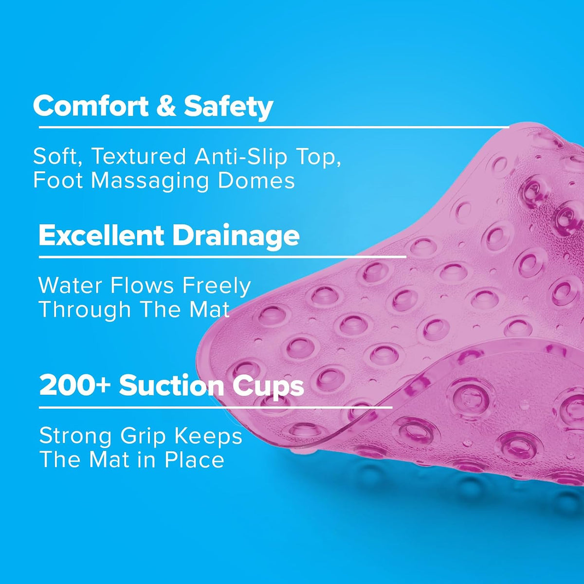 39x16 Extra Long Non Slip Bath Mat, Tub & Shower, Pink