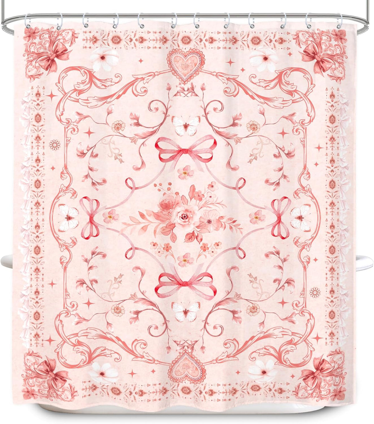 Pink Girly Shower Curtain 60x72 Cute Boho Bow Teen Girl Bathroom Decor