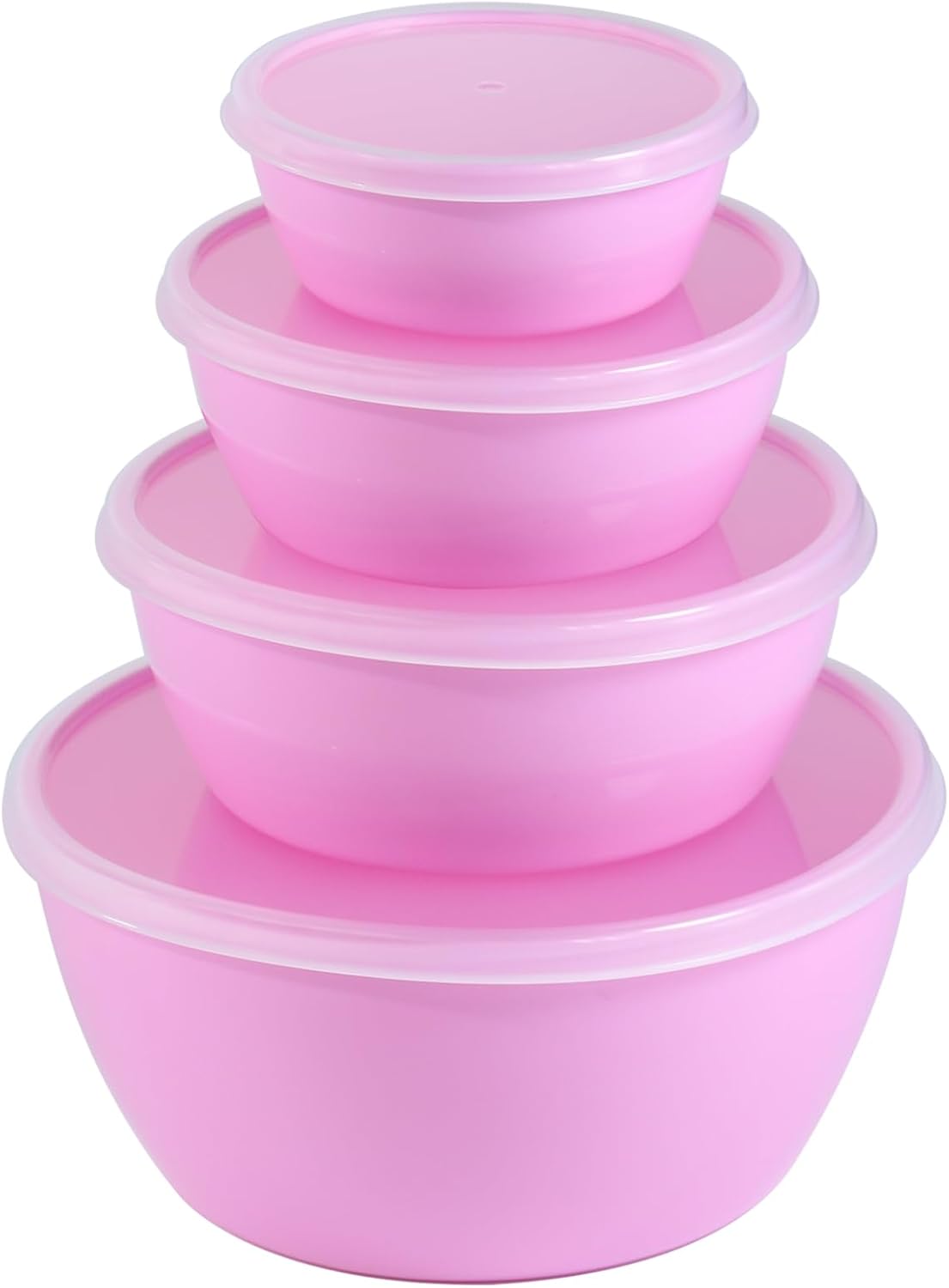 Set of 4 Plastic Prep Bowls with Lids,Microwave and Dishwasher Safe,Ideal for Baking, Prepping, Cooking and Serving Food (Pink)