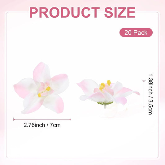 M METERXITY Artificial Flower Heads (3 Inch, White Pink) 20 PCS - Orchid Silk Fake Flowers & Faux Floral Bulk, Apply to DIY Crafts/Wedding/Party/Decor/Home
