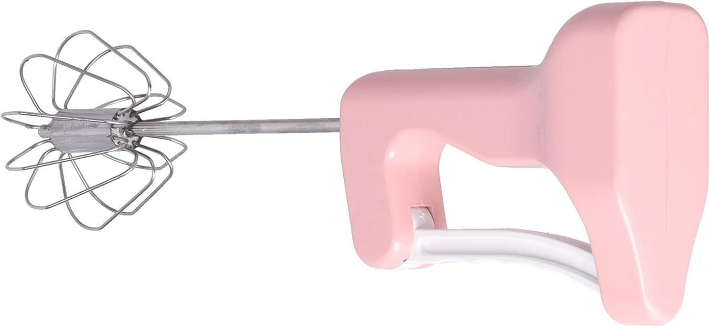 Hand Mixer Semi Automatic Egg Beater, Pink Stainless Steel, 11.8 Inch - Comfortable Grip, Fast 360° Rotating Mixing, Ideal for Baking and Kitchen Use