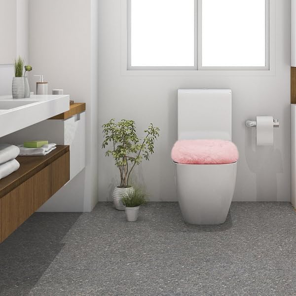 Soft Fluffy Toilet Seat Cover, Washable Absorbent Lid Cover, Adjustable Non Slip Backing for Most Bathroom Toilet Lids Pale Pink 17.7" x 19.7"