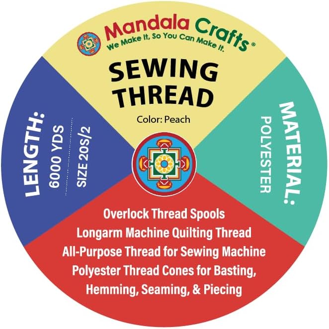 Mandala Crafts 4 Pack of Serger Threads Cones Spools - 20S/2 24000 Yards Polyester Peach Threads for Sergers Machine and Overlock Quilting Sewing Machine