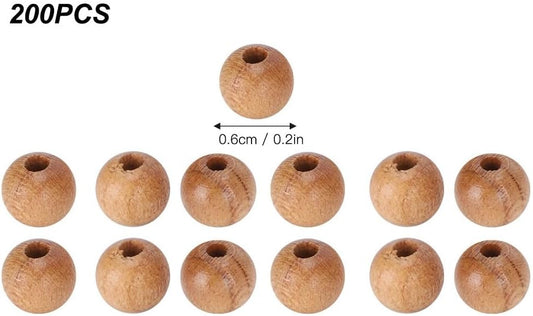 200Pcs Peach Wood Beads 0.6cm – DIY Jewelry Making Supplies for Necklaces Bracelets, Handmade Craft Accessories with Exquisite Carving