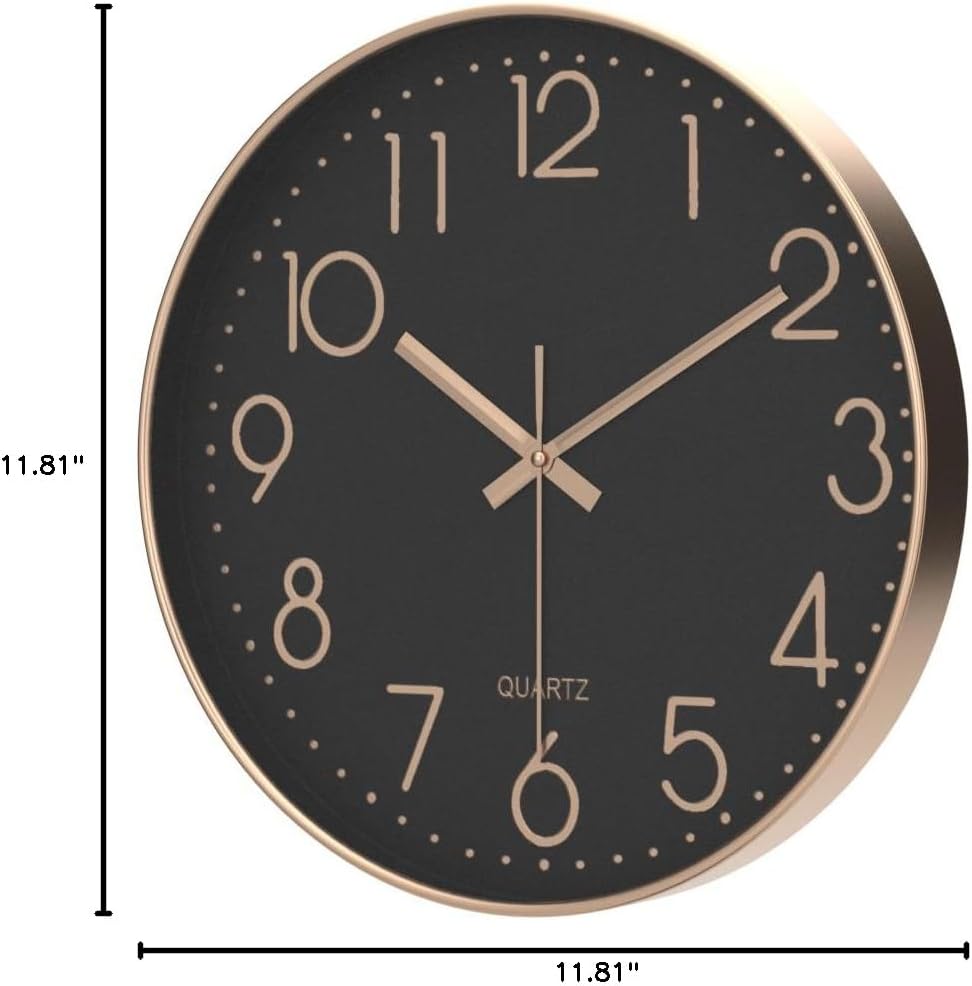 Silent Wall Clock 12 Inch Non-Ticking Wall Clocks Battery Operated for Living Room Decor Modern Wall Clock for Home/Bedroom/Office/Classroom/School/(Rose Gold)